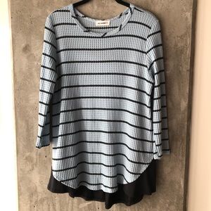 ee:some Striped Color Block Waffle Knit Top